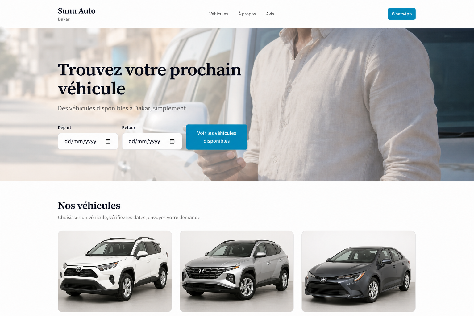 Page publique d’une agence KoraCar avec ses véhicules